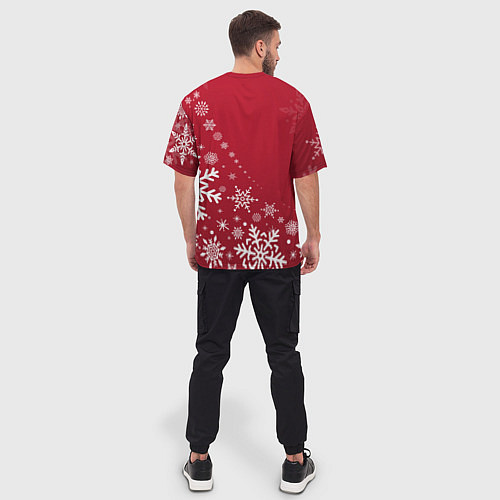 Мужская футболка оверсайз Новогодний олень и снежинки / 3D-принт – фото 4