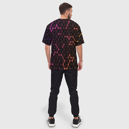 Мужская футболка оверсайз Соник и неоновый геометрический фон / 3D-принт – фото 4