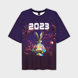 Мужская футболка оверсайз Кролик на фоне сакуры 2023