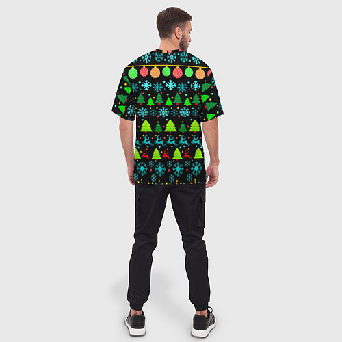 Мужская футболка оверсайз Узор с ёлками и оленями / 3D-принт – фото 4