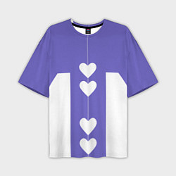 Футболка оверсайз мужская Белые сердца на фиолетовом, цвет: 3D-принт