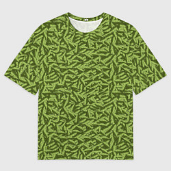 Футболка оверсайз мужская Милитари листья в полоску, цвет: 3D-принт