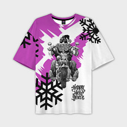 Мужская футболка оверсайз New Year: Santa Biker