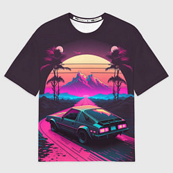 Футболка оверсайз мужская Synthwave car and mountains, цвет: 3D-принт
