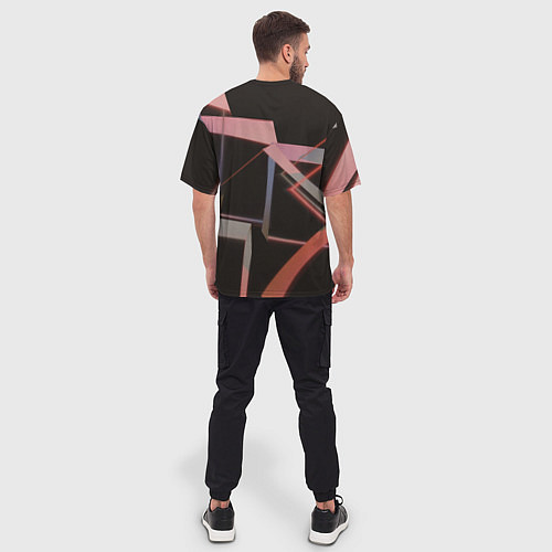 Мужская футболка оверсайз Абстрактные розовые стеклянные блоки / 3D-принт – фото 4