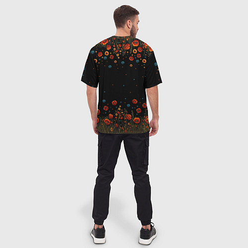 Мужская футболка оверсайз Череп украшенный цветущими маками / 3D-принт – фото 4