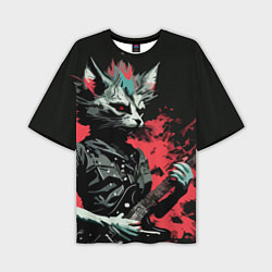 Футболка оверсайз мужская Rocker Cat on a black background - C-Cats collecti, цвет: 3D-принт