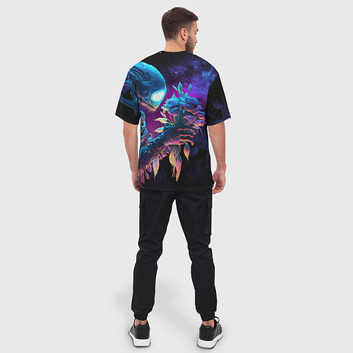 Мужская футболка оверсайз Инопланетянин с неоновыми цветами / 3D-принт – фото 4