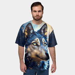 Футболка оверсайз мужская Волк на синем фоне, цвет: 3D-принт — фото 2