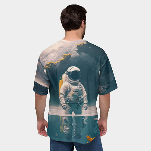Мужская футболка оверсайз Космонавт в воде на другой планете / 3D-принт – фото 4