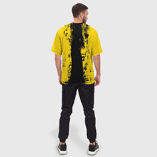 Мужская футболка оверсайз Вертикальная черно-желтая полоса Cyberpunk 2077 / 3D-принт – фото 4