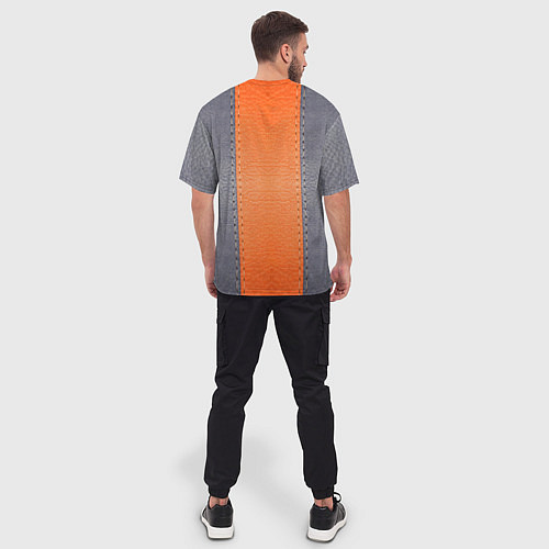Мужская футболка оверсайз Кожа серая оранжевая / 3D-принт – фото 4