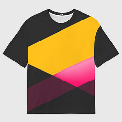 Мужская футболка оверсайз Желто-розовый дизайн на черном фоне