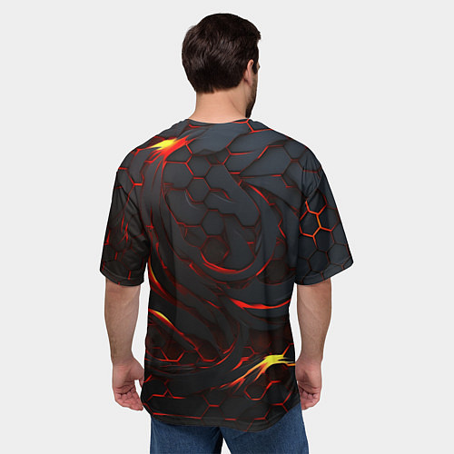 Мужская футболка оверсайз Огненные разломленные плиты / 3D-принт – фото 4
