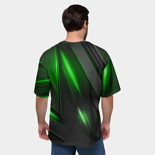 Мужская футболка оверсайз Черные пластины с зеленым свечением / 3D-принт – фото 4