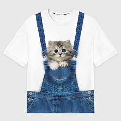 Футболка оверсайз мужская Котенок в кармане комбинезона, цвет: 3D-принт