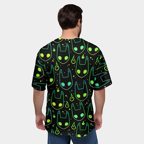 Мужская футболка оверсайз Неоновая голова кота / 3D-принт – фото 4