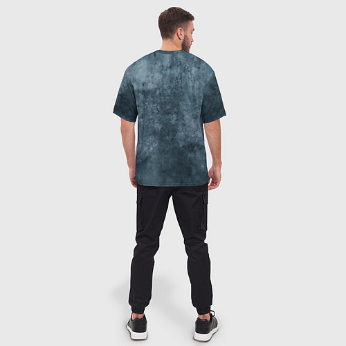 Мужская футболка оверсайз С акулой в стиле Арт на синем мраморе / 3D-принт – фото 4