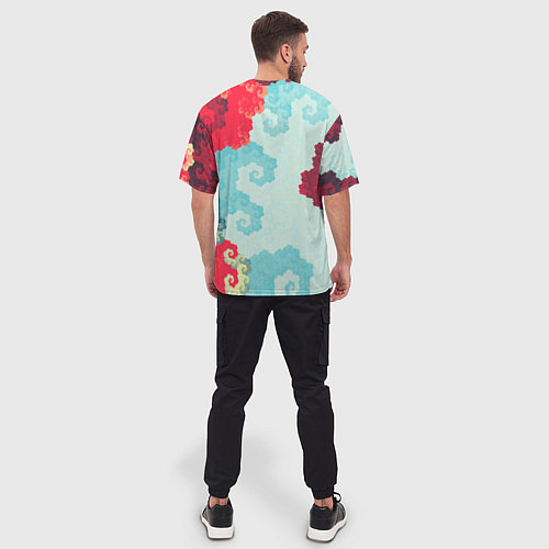Мужская футболка оверсайз Пиксельный цветочный паттерн / 3D-принт – фото 4