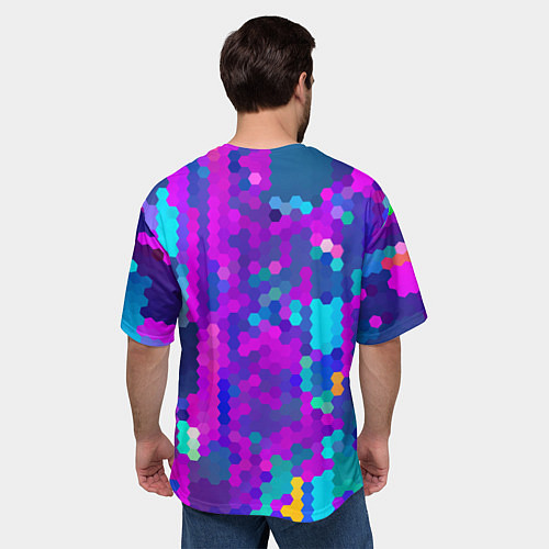Мужская футболка оверсайз Шестиугольники неонового цвета / 3D-принт – фото 4