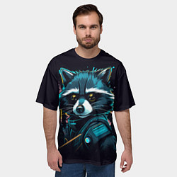 Футболка оверсайз мужская Енот - cyberpunk style, цвет: 3D-принт — фото 2