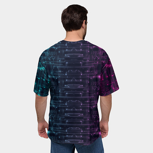 Мужская футболка оверсайз Сова в стиле киберпанк / 3D-принт – фото 4