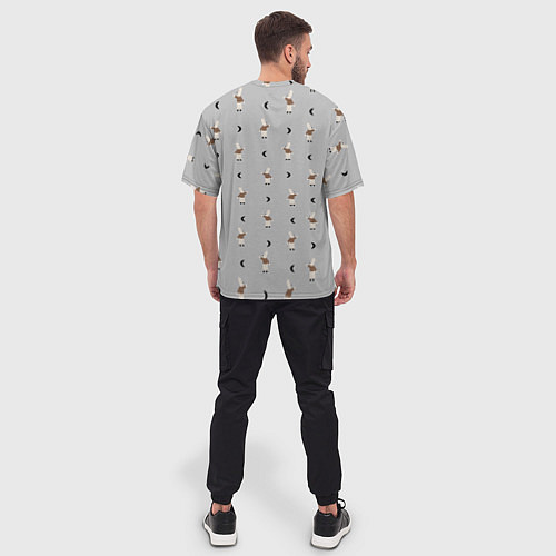 Мужская футболка оверсайз Зайка и луна - паттерн серый / 3D-принт – фото 4