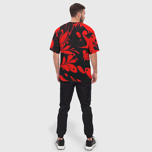 Мужская футболка оверсайз Красно-черный узор / 3D-принт – фото 4
