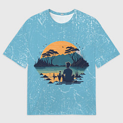 Футболка оверсайз мужская Мужик ловит рыбу на природе, цвет: 3D-принт