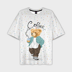 Мужская футболка оверсайз Медведь с кофе