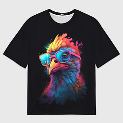 Футболка оверсайз мужская Неоновая птица в очках, цвет: 3D-принт