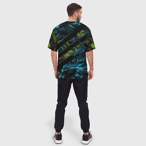 Мужская футболка оверсайз Зеленая объемная абстракция / 3D-принт – фото 4