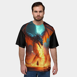 Футболка оверсайз мужская Огненный дракон и рыцарь, цвет: 3D-принт — фото 2