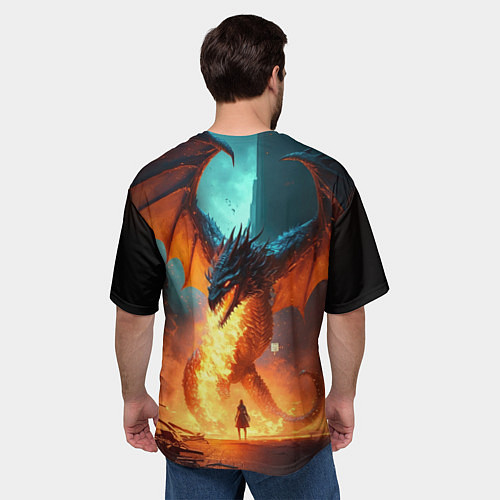 Мужская футболка оверсайз Огненный дракон и рыцарь / 3D-принт – фото 4
