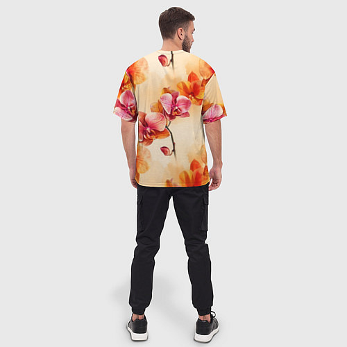 Мужская футболка оверсайз Акварельные цветы - персиковый паттерн / 3D-принт – фото 4