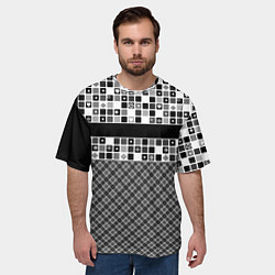Футболка оверсайз мужская Черно-белый лоскутный узор-пэчворк, цвет: 3D-принт — фото 2