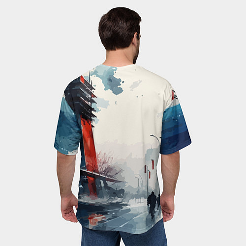 Мужская футболка оверсайз Наш город - коллекция Бело-сине-красный - Хуф и Ся / 3D-принт – фото 4