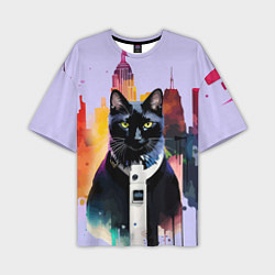 Мужская футболка оверсайз Чёрный котяра в Нью-Йорке