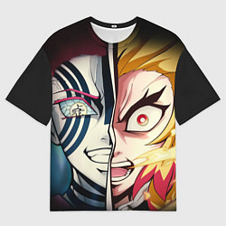 Футболка оверсайз мужская Аказа и Ренгоку - клинок, цвет: 3D-принт