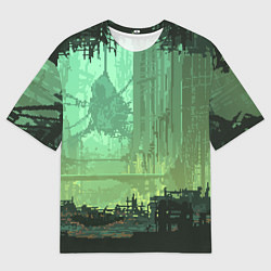 Футболка оверсайз мужская Пиксельный киберпанк пейзаж иллюстрация, цвет: 3D-принт