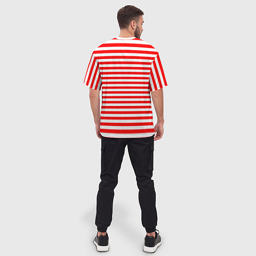 Мужская футболка оверсайз Ярко красные полосы / 3D-принт – фото 4