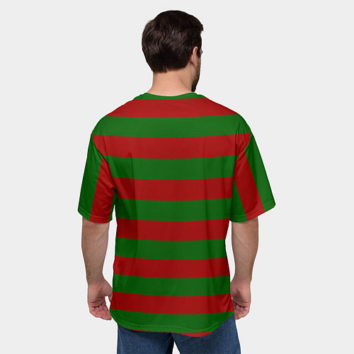 Мужская футболка оверсайз Красно-зеленые полоски / 3D-принт – фото 4