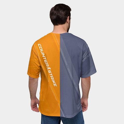 Мужская футболка оверсайз Counter Strike 2 Blue Orange Pattern / 3D-принт – фото 4