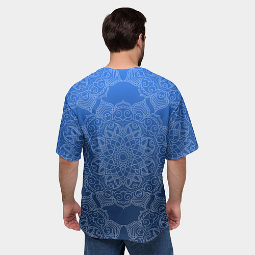 Мужская футболка оверсайз Мандала на градиенте синего цвета / 3D-принт – фото 4