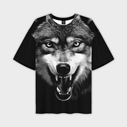 Мужская футболка оверсайз Агрессивный атакующий волк