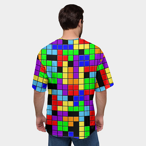 Мужская футболка оверсайз Тетрис цветные блоки / 3D-принт – фото 4