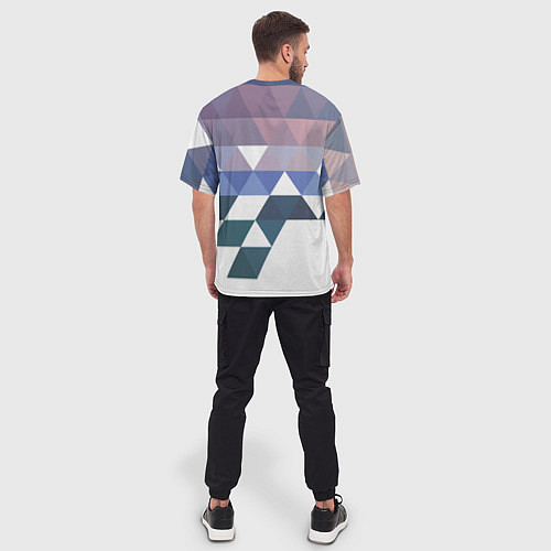 Мужская футболка оверсайз Абстрактные разноцветные треугольники в паттерне / 3D-принт – фото 4
