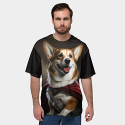 Футболка оверсайз мужская Корги в красном плаще, цвет: 3D-принт — фото 2