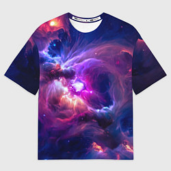 Футболка оверсайз мужская Небула в космосе в фиолетовых тонах - нейронная се, цвет: 3D-принт