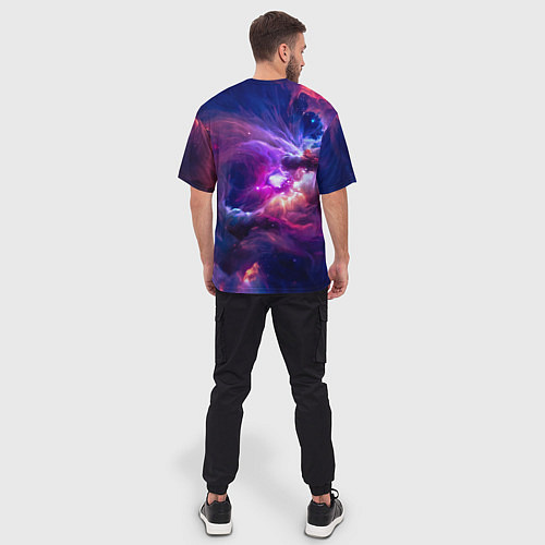 Мужская футболка оверсайз Небула в космосе в фиолетовых тонах - нейронная се / 3D-принт – фото 4